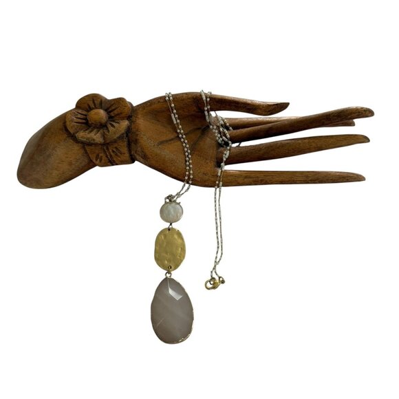 Anthropologie Miriam Pendant Necklace White Beads Gold Accents Natural Stone - Picture 13 of 13